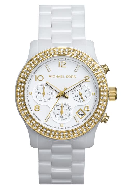 michael kors watch white ceramic gold|oversized runway white tone watch.